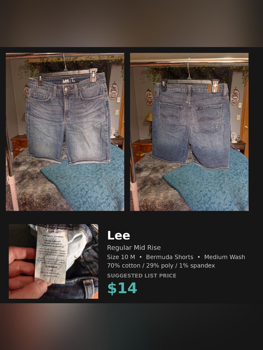 Lee Regular Mid Rise Bermuda Shorts 10M Medium Wash